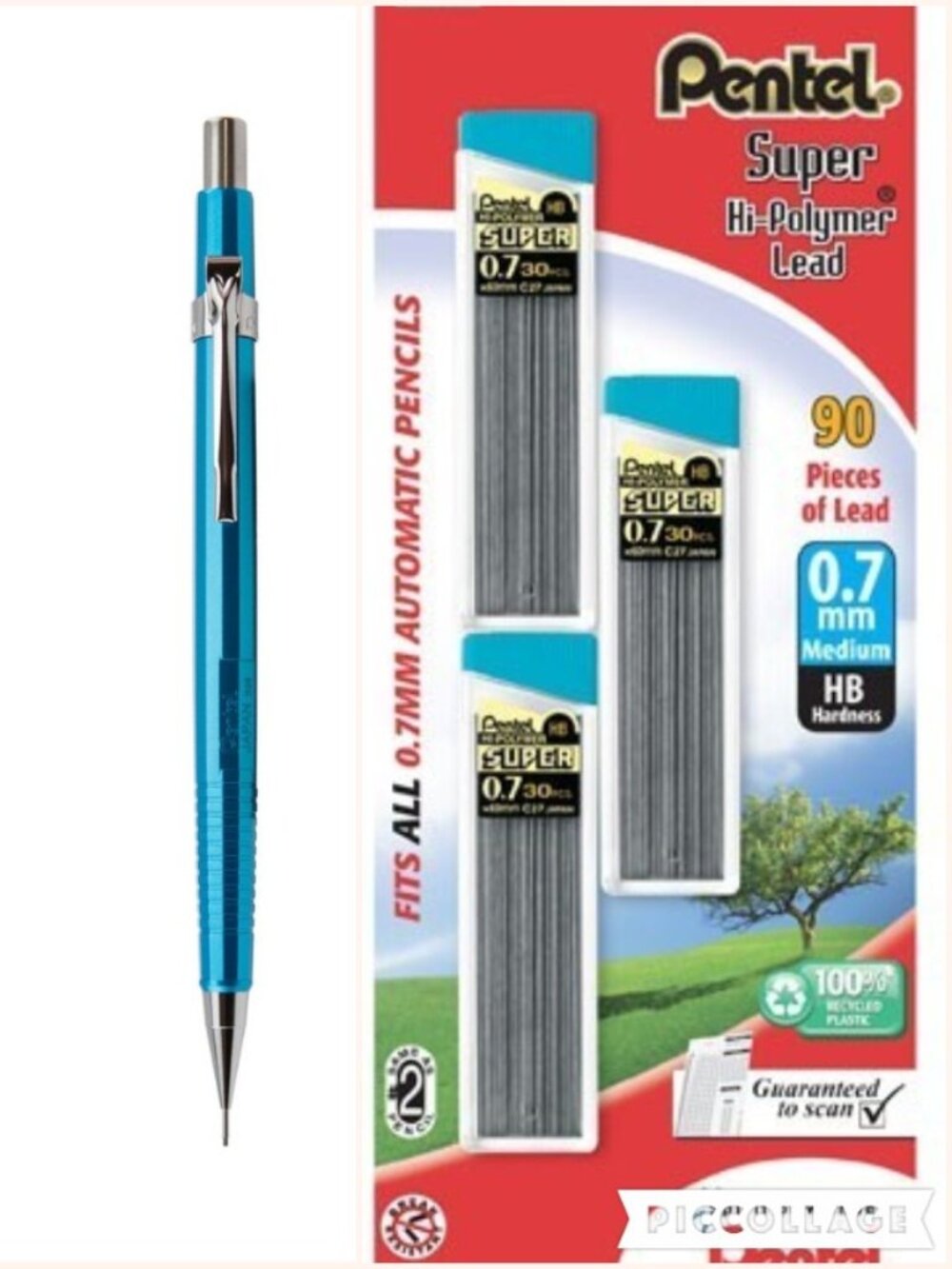 Pentel Sharp Drafting Pencil .7mm Lead Metallic Sky-Blue w/90 pcs HB-Lead Carded